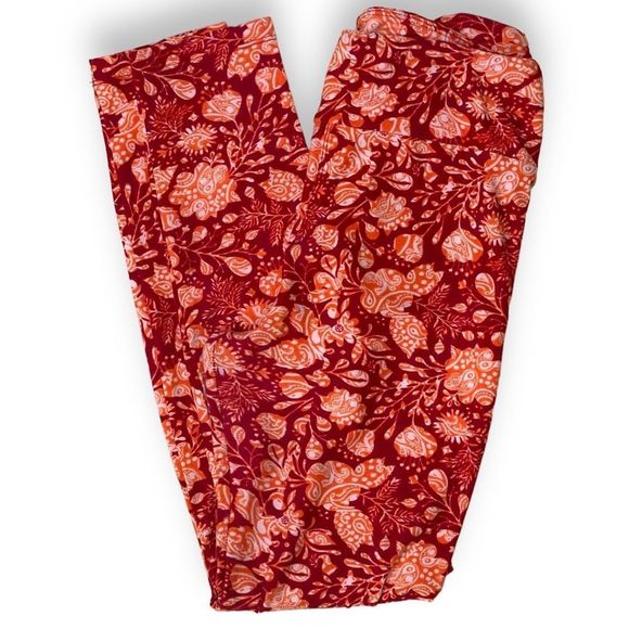 Lularoe Red Orange Floral Leggings OS NWOT - Picture 1 of 2